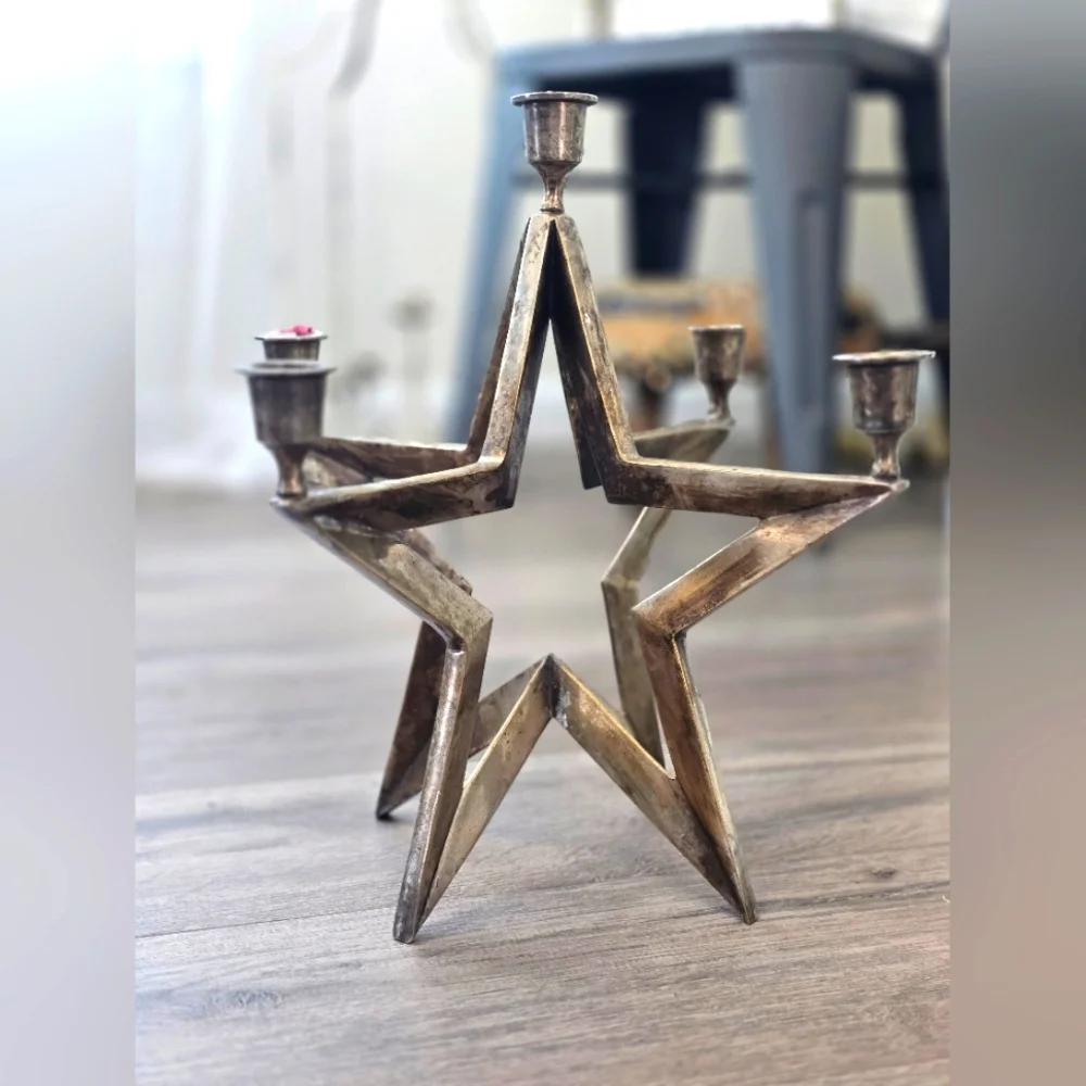Restoration Hardware Vintage Star Light Candleabra Silver Plate 3D Christmas